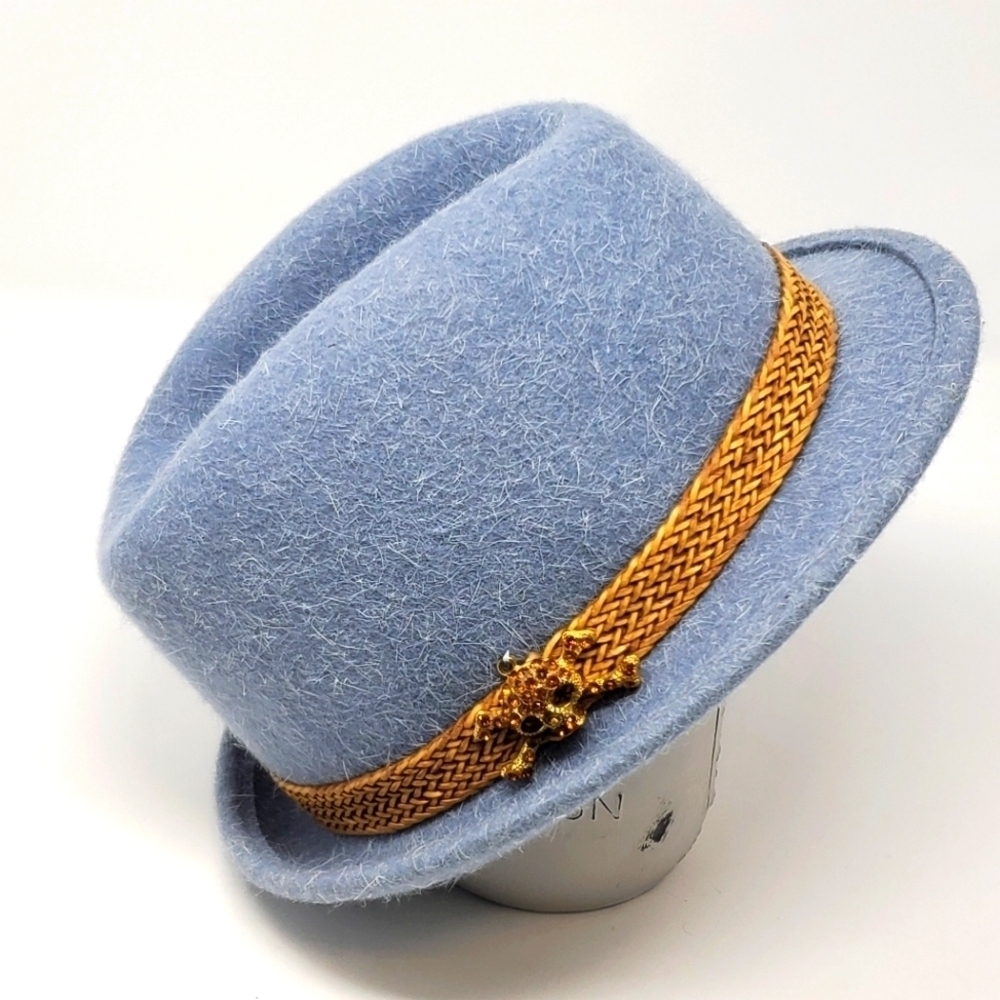 Christy Powder Blue Wool Fedora with Gold Braided Band